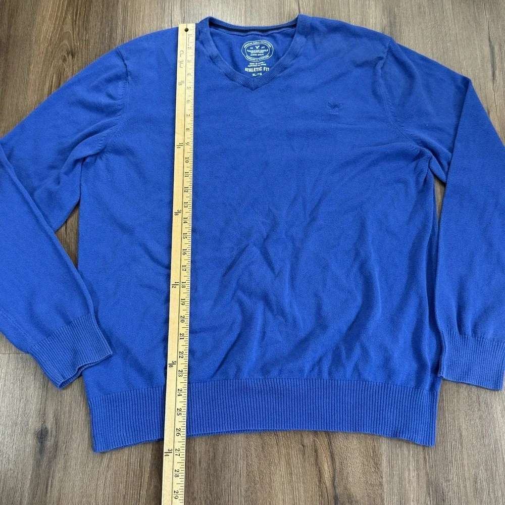American Eagle Men's Athletic Fit V-Neck Sweater Blue XL Long Sleeve Pullover